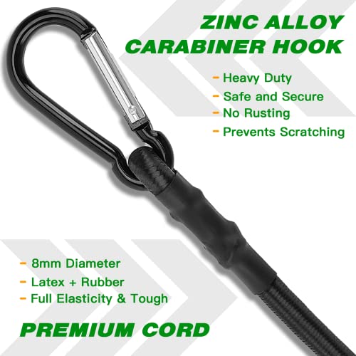 RIO Direct Bungee Cords with Carabiner Hooks 12 Inch - Black Bungee Cords Heavy Duty Outdoor - Strong Elastic Bungee Straps for Outdoor Tent, Tarps, Camping, Cargo, Luggage, Bike Rack - 4 Pack