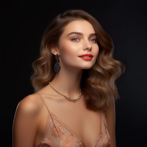 Canboer Fancy Black Rhinestone Crystal Wedding Bridal Long Dangle Drop Earrings Crystal Leaf Chandlier Earrings for Women Party Prom
