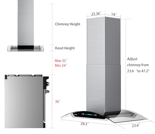 IKTCH Upgrated 30"Island Mount Range Hood,900 CFM Ducted Range Hood with 4 Speed Fan,Stainless Steel& Tempered Glass Range Hood 30 inch with Gesture Sensing&Touch Control Making life Smarter IKIS01-30