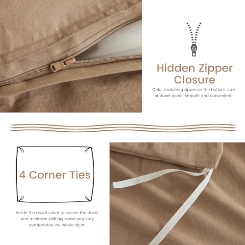 BISELINA French Linen Duvet Cover Set 3pcs with Hidden Zipper Closure Natural Flax Cotton Blend Solid Color Soft Breathable Luxury Farmhouse Bedding -King Size, White