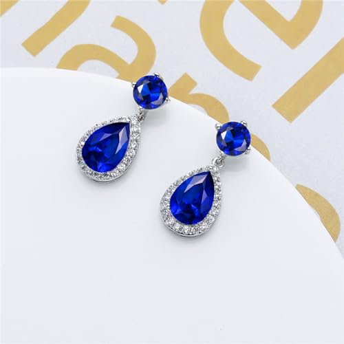 VONSSY Drop Dangle Earrings | Gemstones Waterdrop Teardrop White Gold Plated Crystal Hanging Cubic Zirconia Hypoallergenic Earrings | Stylish Jewelry Gift for Mother Daughter Wife (Dark Blue)