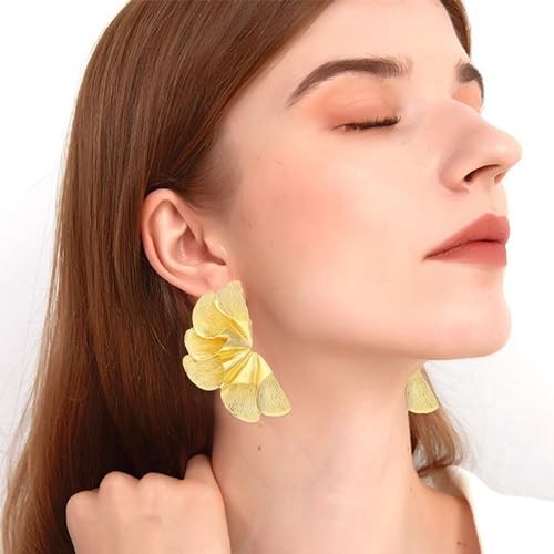 Vavhoo Gold Statement Earrings for Women Large Geometric Dangle Earrings Bohemian Flower Dangling Drop Earrings Exaggerated Metal Sectored Geometric Earrings for Women (Silver)