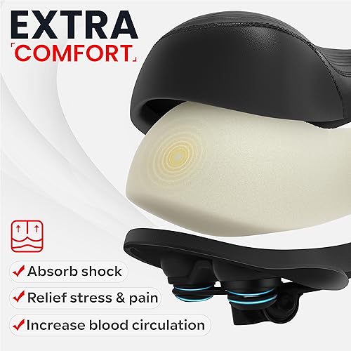 Wide Bike Seat Compatible with Peloton Bike & Bike+, Bike Seat Cushion for Men & Women Comfort, Bike Saddle Replacement, Oversized Bicycle Seat, Road & Exercise Bike Seat, Accessories for Most Bikes