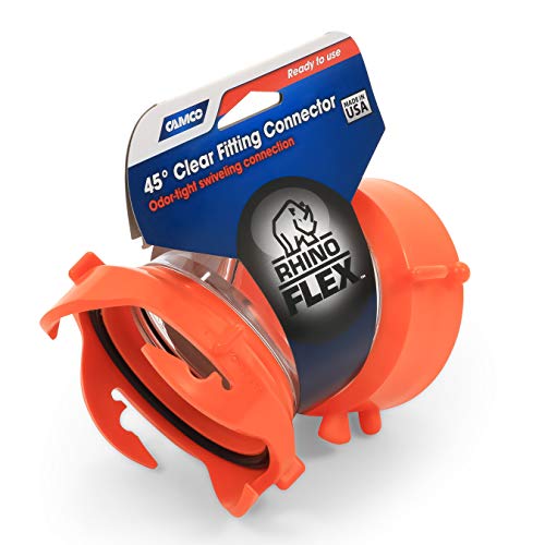 Camco RhinoFLEX Clear 45-Degree Camper/RV Sewer Hose Swivel Fitting - Features a Swivel Lug Fitting & a 4-Prong Bayonet Fitting - Made of Heavy-Duty Resin (39847)