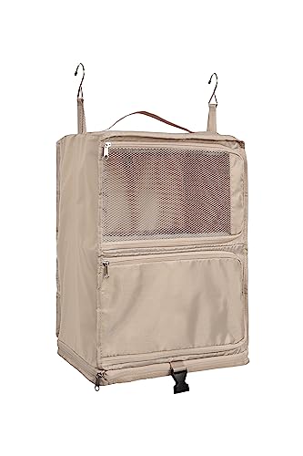 ELEZAY Hanging Packing Cubes Portable Closet 3-Shelf Travel Collapsible Compression Garment Organizer for Carry-on Luggage Suitcase Space Saver Bag X-Large_No Side Pockets, Beige