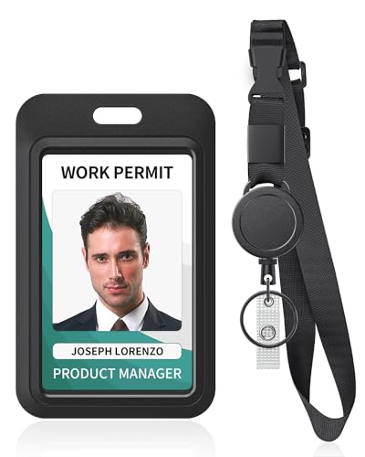 Uniclife 100 Pack Sliding ID Badge Holder Hard Black Vertical Plastic Card Case Protector Pouch with Clear Window for Office School ID Credit Cards Proximity Key Cards Driver’s Licenses and Passes