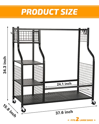 PLKOW Golf Bag Organizer Garage Storage Rack Golf Bag Stand Fits for 2 Golf Bags and Golf Accessories, Golf Storage Organizer for Garage, Shed and Basement