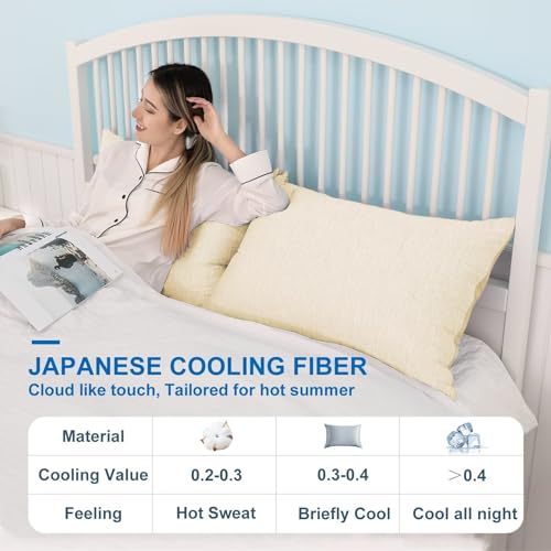 HOMFINE Cooling Pillowcases Standard Size - Double Side Q-Max 0.439 Cooling Fiber for Pillow Protector, Breathable Cold Pillow Cover for Hot Sleeper Night Sweat, Hidden Zipper, 2 Pack (20"x26", Beige)