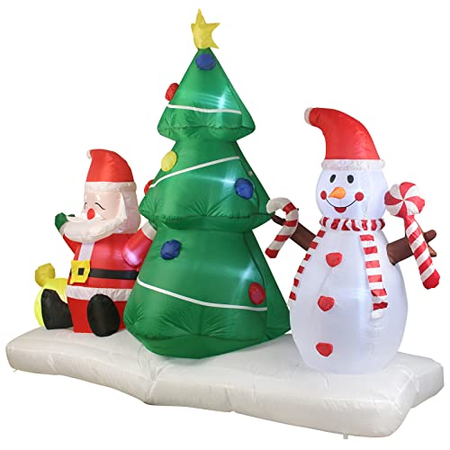 7FT Long Inflatable Christmas Yard Decoration Set with Snowman and Santa Outdoor Indoor Blow-Up Xmas Decor with LED Lights for Patio Lawn
