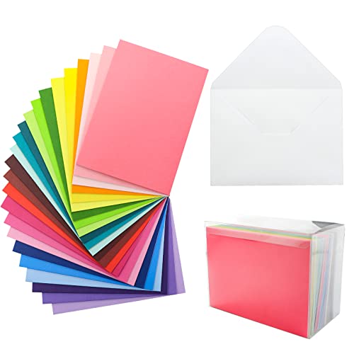 60 Pack A7 Colored Blank Cards and Envelopes 5x7 inch, 24 Assorted Colors Folded Greeting Cards, Self Seal White Envelopes and Thank You Cards for Invitations, Weddings, Postcards, Birthday