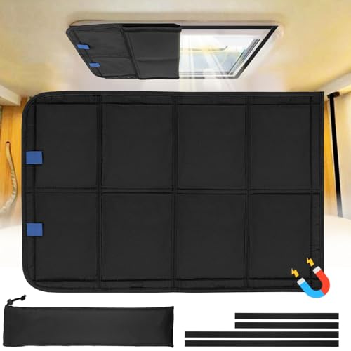 funomo RV Skylight Window Shade, 23 ¼" (L) x 15 ¼" (W), Foldable Magnet RV Blackout Cover, UV Rays Protection Camper Trailer Fan Vent Cover, Waterproof Thickened Oxford Fabric (Black)