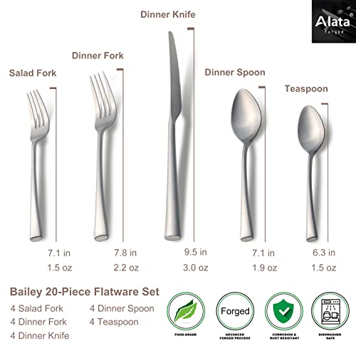 Alata Potter 65-Piece Forged Silverware Set, Service for 12 – Premium Stainless Steel Flatware Set, Modern Design with Satin Finish, Ideal for Home, Kitchen, Party, Camping