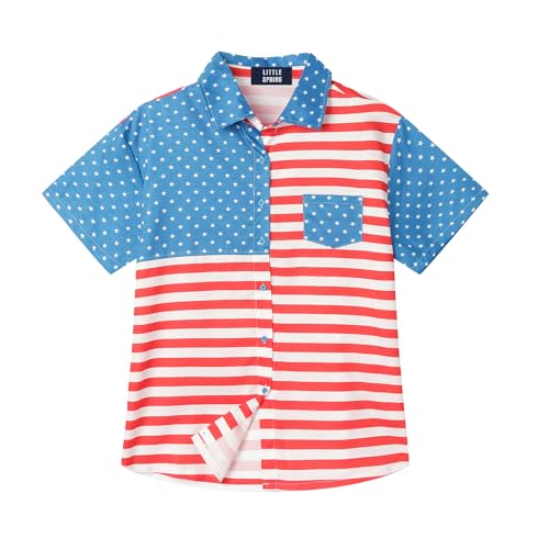 LittleSpring Button Down Shirts for Toddler Boys Short Sleeve Summer Cute Shirts Spaceship 18-24 Months