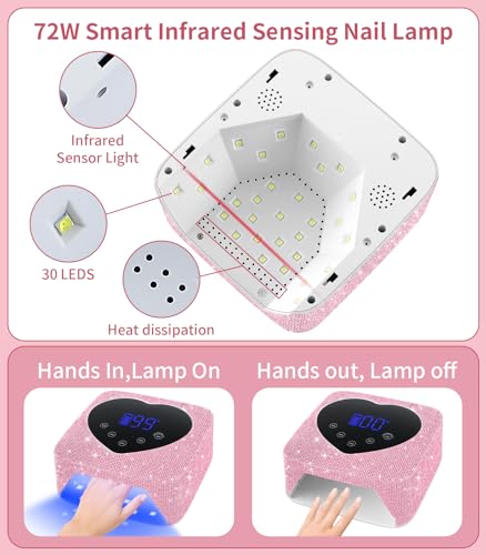 UV Light for Nails, HUGMAPLE Cordless UV Nail Lamp for Gel Nails 72W, Rechargeable Diamond LED Nail Dryer with 5 Timer Setting,Touch Control & Auto Sensor, Fast Nail Light Curing Lamp for Salon & Home