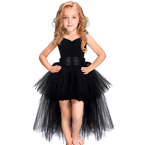 HJTT Tutu Dress for Girls Black Train V-Neck Tulle Evening Wedding Birthday Party Dresses Kids Ball Gown (Black, 1-2 Years)