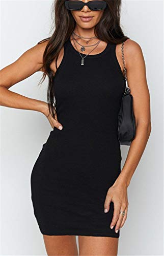Samefar Womens Summer Sexy Bodycon Dress Scoop Neck Slim Ribbed Sleeveless Tank Dresses Stripd Pink Mini Dress Small