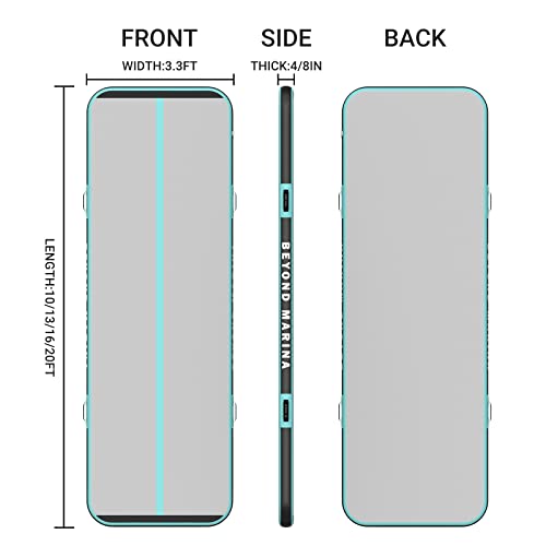 BEYOND MARINA Air Gymnastics Tumble Track 4/8 inches Thickness Inflatable Tumbling 10ft/13ft/16ft/20ft Air Mats for Home Use Training/Cheerleading/Yoga with Electric Pump, 10'x3.3'x4'', Carbon-mint