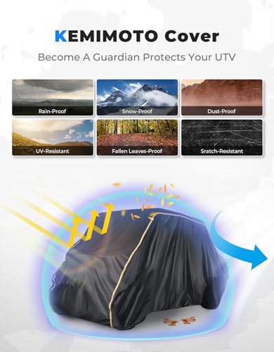 KEMIMOTO UTV Cover 4 Seater 420D Waterproof S Size Compatible with Polaris Ranger Crew 570 / Mule PRO-FXT PRO-DXT/John Deere Gator/Wolverine, 4-6 Seater Heavy Duty with Reflective Strips Cover
