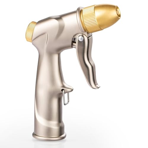Garden Hose Nozzle, Upgrade 100% Heavy Duty Metal High Pressure Water Hose Nozzle with 4 Spray Patterns Rotating for Outdoor Lawn & Garden Watering, Car & Pet Washing