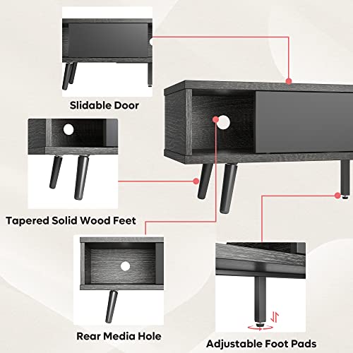Bestier 70 inch Mid Century Modern Entertainment Center for 75 inch Display, Low Profile with Storage, for Living Room, Cord Management, Black Ash
