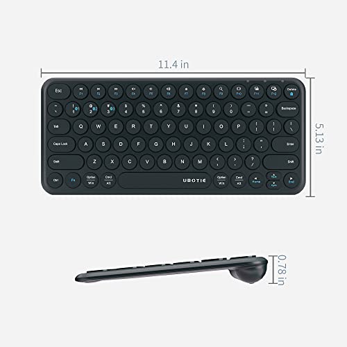 UBOTIE Portable Slim Bluetooth Keyboard, Wireless Colorful Compact 78keys Silent Linear Scissor Switch Round Keycaps TKL Keyboards with Power on/Off for Tablet, PC, Laptop, Smart Phones(Black)