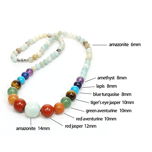 Ayriwoyi Amazonite Necklace Beaded Stone Necklace 7 Chakra Necklace for woman Healing Crystal Necklace 20 inch Inspirational Gifts for Women