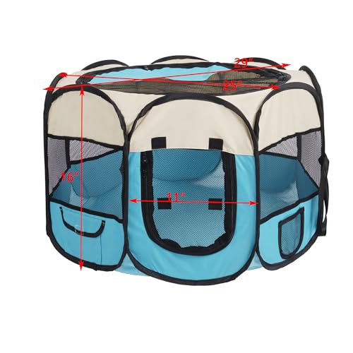 Pet Cat Playpen for Indoor Cats Enclosed,Portable Pet Dog Playpen,Puppy Small Dog Cat Tent Crates Cage,29x29x16,Blue/Beige,1Pack