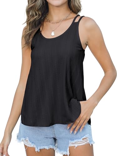 CUNLIN Womens Tank Tops Eyelet Sleeveless Spaghetti Strap Scoop Neck Loose Casual Summer Clothes Flowy Shirts Dusty Green 009 Size XS