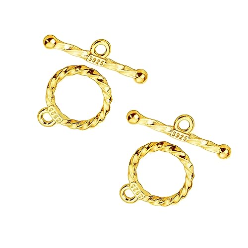 OHINGLT S925 Toggle Clasps for Jewelry Making OT Clasp Bracelet Clasps and Closures,925 Sterling Silver Necklace Clasps Textured Ring Toggle Clasps T-Bar & Round Buckle Closure End Clasps