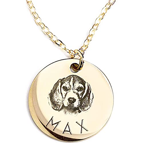 MignonandMignon Personalized Dog Necklace for Women Memorial Gifts for Mom Pet Portrait Custom Cat Name Unique Animal Picture Mother's Day Gift -LCN-AP (Gold)