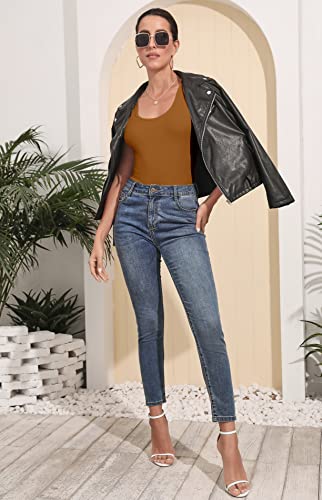 MANGDIUP Bodysuit for Women Scoop Neck Sleeveless Soft Comfortable Basic Tank Tops Mocha-M