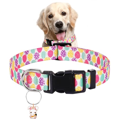 Blahhey Easter Dog Collar for Small Medium Large Dogs, Adjustable Comfortable Dog Collar with Plastic Buckle, Easter Gift for Your Dogs, Cats, Pets, Easter Egg, Rabbit Pendant