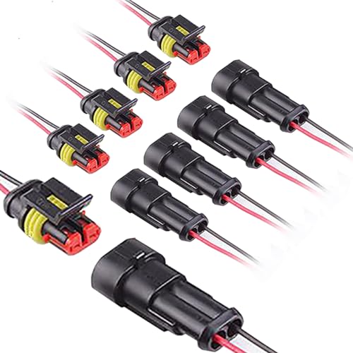 QOFOWIN 2 Pin Connector Waterproof,2Pin Way Car Electrical Connector with Wire 16AWG Marine for Car,Truck,Boat,Motorcycle and Other Wire Connections. (5pairs))