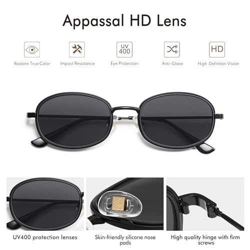 Appassal Retro Oval Sunglasses for Women Men Trendy Round Y2k Sunnies AP3681,Black/Dark Brown