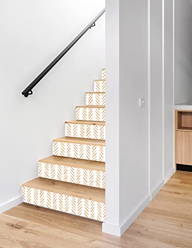 HAOKHOME Boho Peel and Stick Wallpaper Brush Strokes Stripes Removable Terracotta/White Chevron Vinyl Self Adhesive Mural 17.7in x 9.8ft