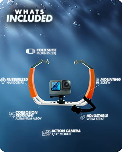 Movo GB-U80T Underwater Diving Rig with Cold Shoe Mounts, Strap - Compatible with GoPro Hero, HERO6, HERO7, HERO8, HERO9, HERO10, HERO11, Osmo Action - Scuba GoPro Accessory (XL/Tangerine)