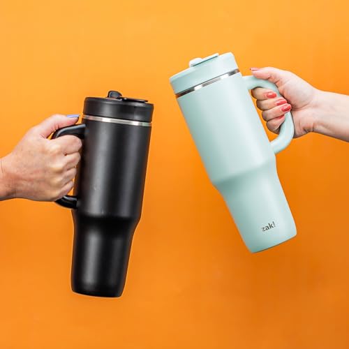 Zak Designs Harmony 2-in-1 Coffee Tumbler for Travel or At Home, 40oz Recycled Stainless Steel is Leak-Proof When Closed and Vacuum Insulated with Handle (Ebony Black)