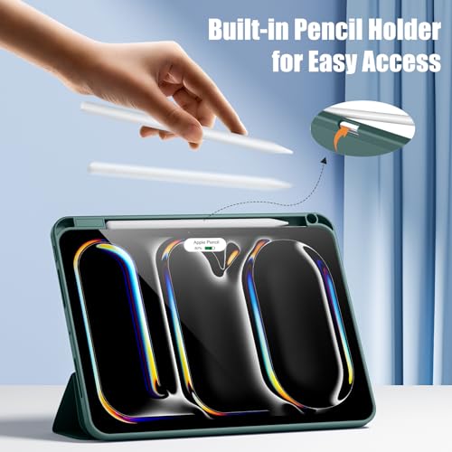 Kidopire New Compatible with iPad Pro 11 Inch Case (M4, 5th Gen 2024) with Pencil Holder, Smart Cover with Protective Trifold Stand & Soft TPU Back, Auto Wake/Sleep, Support Pencil Pro, Rose Red
