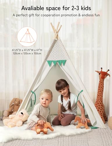 besrey Teepee Tent for Kids with Padded Mat&Light String, Kids Tents Indoor Playhouse, Large Kids Tipi Tent, Play Tent for Toddler Boys Girls, Foldable Portable Toddler Reading Tent