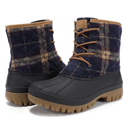 STQ Womens Winter Duck Boots Fashion Side Zipper Snow Boots Waterproof Ankle Booties Navy Plaid, 6 US