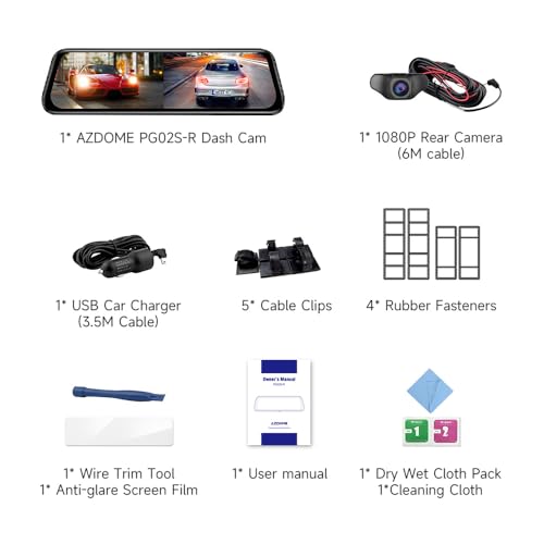 AZDOME PG02S Rear View Mirror Dash Cam, 10" Touch Screen 2.5K Front and 1080P Rear Dash Cam, IP68 Waterproof Backup Camera for Car, Night Vision, 24H Parking Monitor Loop Recording, Parking Assistance