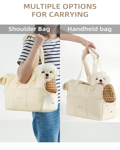 ONECUTE Dog Carrier for Small Dogs Rabbit cat with Large Pockets, Cotton Bag, Dog Carrier Soft Sided, Collapsible Travel Puppy Carrier (Beige, 13.6" L x 6.5" W x 10" H)