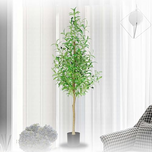 Zsenent Faux Olive Tree Fake Olive Tree Olive Trees Artificial Indoor 7 Feet (84 inches) Realistic Potted Silk Indoor Large Fruit for Home Offices, Living Rooms, Bedrooms, Stairs and Foyer Decor