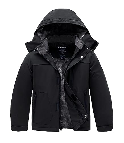 wantdo Boy's Waterproof Ski Snow Jacket Winter Coat Fleece Windproof Thick Jackets with Detachable Hood