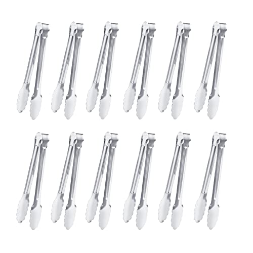 Serving Tongs,Buffet Tongs, Dmoera Stainless Steel Food Tong Serving Tong Small Serving Tongs Stainless Steel Mini Appetizer Tongs, Set of 12