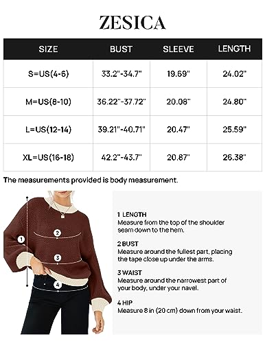 ZESICA Women's Casual Long Sleeve Crew Neck Pullover 2024 Fall Ribbed Knit Loose Contrast Color Sweater Tops,Purple,Medium
