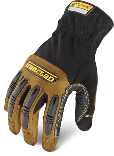 Ironclad Ranchworx Work Gloves RWG2, Premier Leather Work Glove, Performance Fit, Durable, Machine Washable, RWG2-02-S, Brown/Black, Small (Pack of 1)