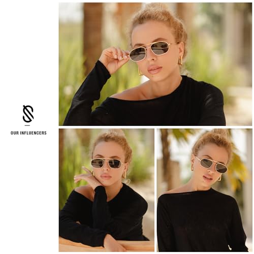SOJOS Retro Trendy Aviator Sunglasses Women Men 90s Small Vintage Glasses Stylish Oval Sunglasses SJ1208,(Black/Black/Grey)