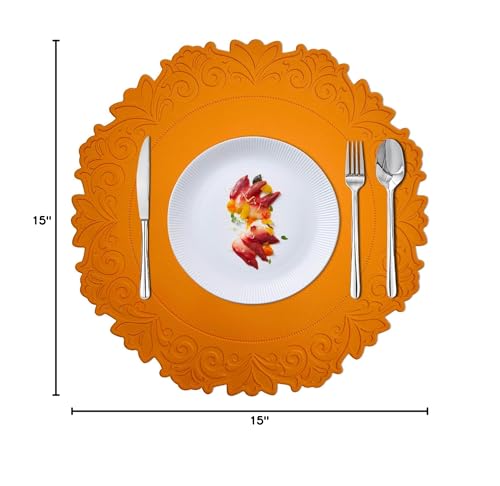 Kreatur Woven Vinyl Placemats for Dining Table Durable Heat Resistant Washable Wedge Placemats for Round Table,Placemats Set of 6,Gold