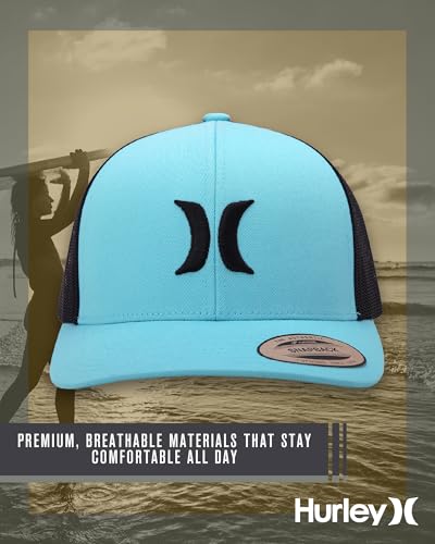 Hurley Men's Caps - Del Mar Mesh Panel Baseball Cap Trucker Hat - Snap Back Hats for Men, Aqua
